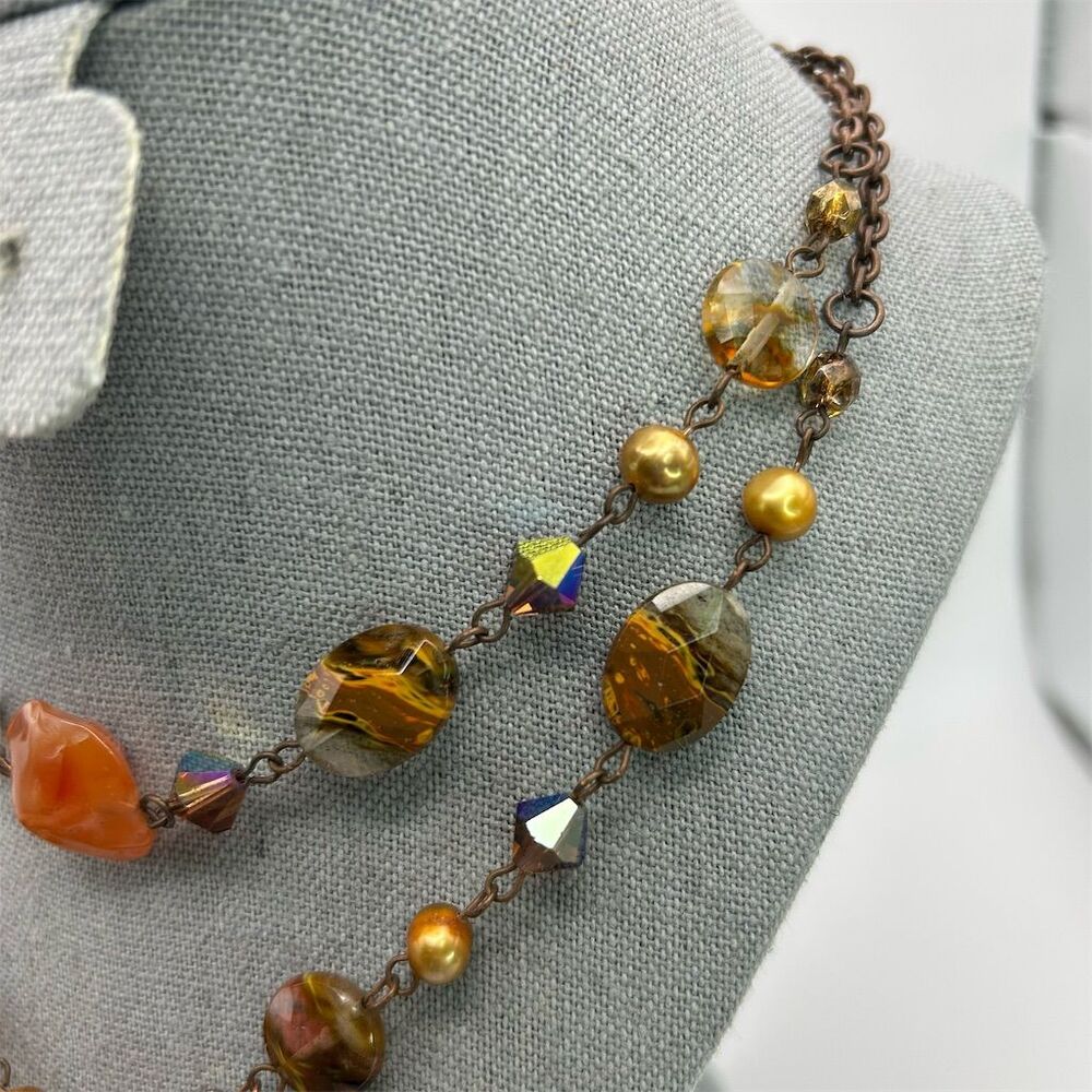 Layered Orange Stone Quartz Statement Necklace Wi… - image 6